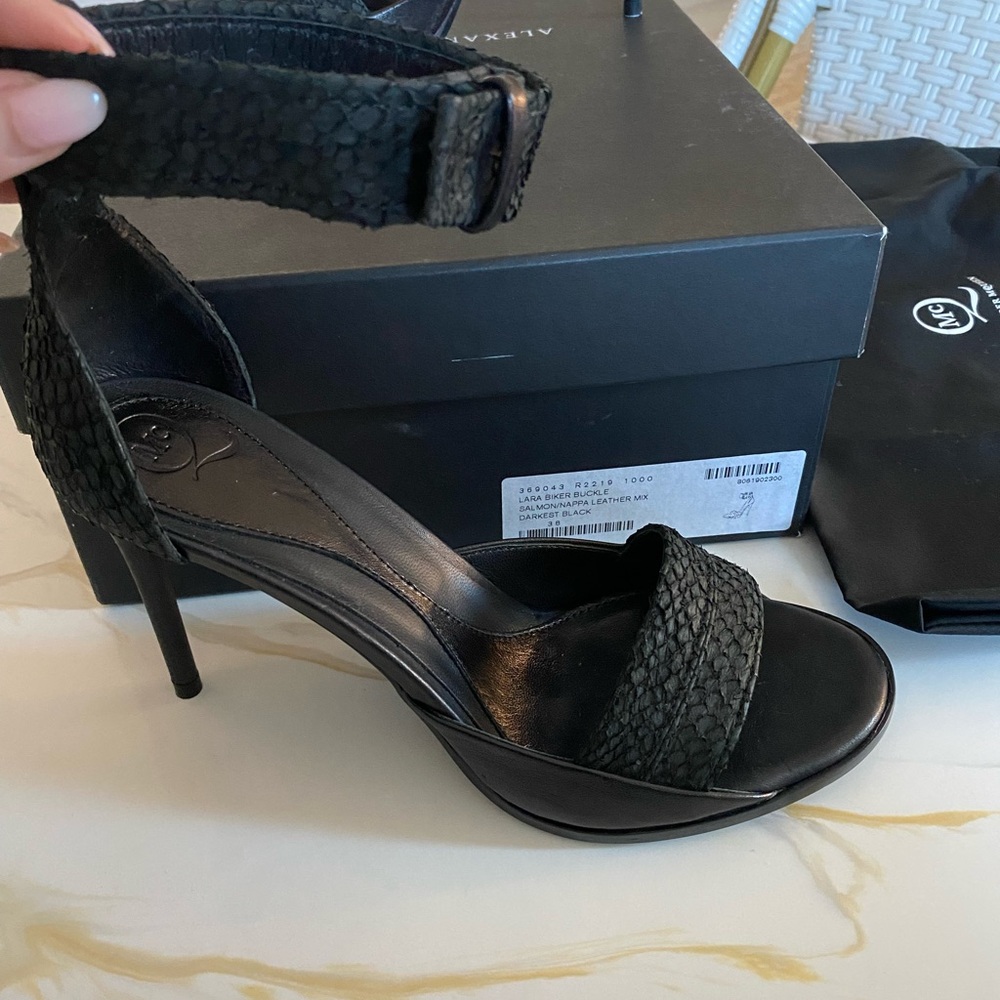 Alexander McQueen Lara Biker Buckle Black Heels